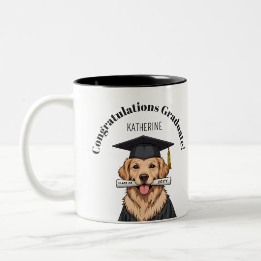 Aangepaste Afstuderen Schattigee Golden Retriever Tweekleurige Koffiemok (Links)