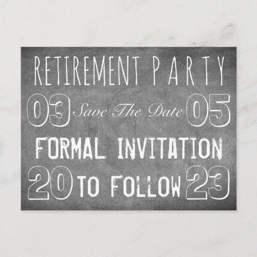 Aangepaste aftredingspartij bespaart datum-alkbord aankondigingskaart (Voorkant)