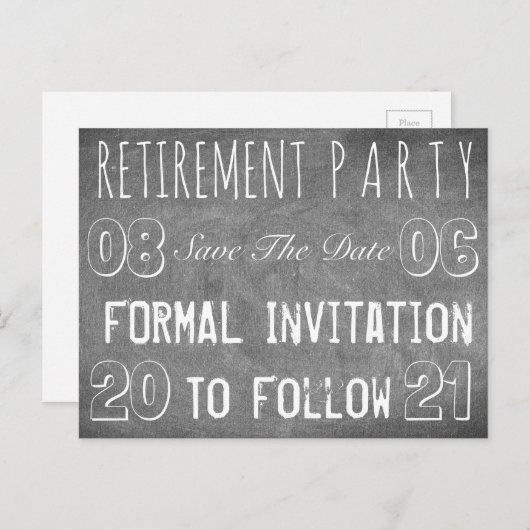 Aangepaste aftredingspartij bespaart datum-alkbord aankondigingskaart (Voorkant / Achterkant)