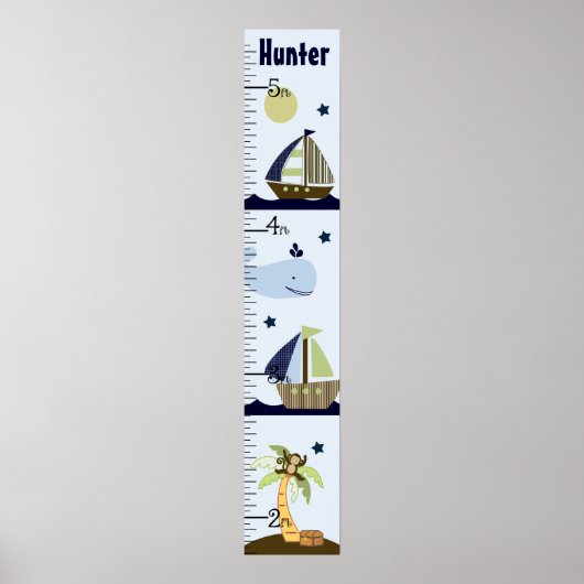 Aangepaste Ahoy Mate/Sailboat/Whale Growth Chart Poster (Voorkant)