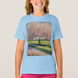 Aangepaste AI Art Earth Dag Roze Bloesems Meisjes T-shirt