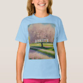 Aangepaste AI Art Earth Dag Roze Bloesems Meisjes T-shirt (Voorkant)