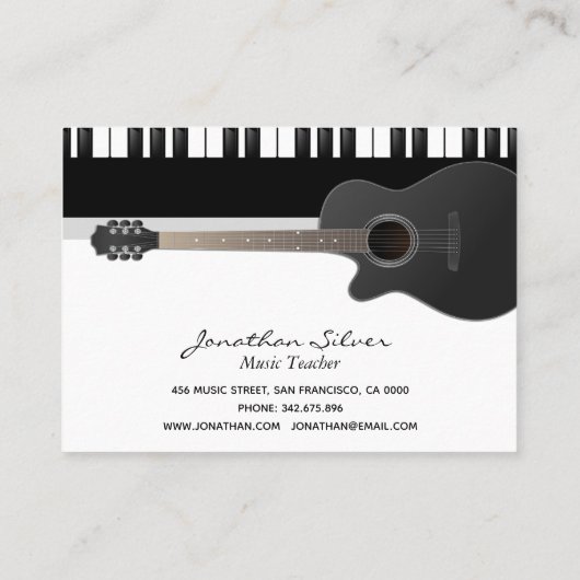 Aangepaste akoestische gitaar piano toetsen muziek visitekaartje (Achterkant)