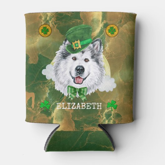 Aangepaste Alaskan Malamute Gouden St. Patrick Blikjeskoeler (Voorkant)