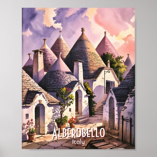 Aangepaste Alberobello Trulli Huizen Italië Aquare Poster (Voorkant)