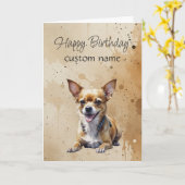 Aangepaste Algemene Verjaardag Schattige Chihuahua Kaart (Gele Bloem)