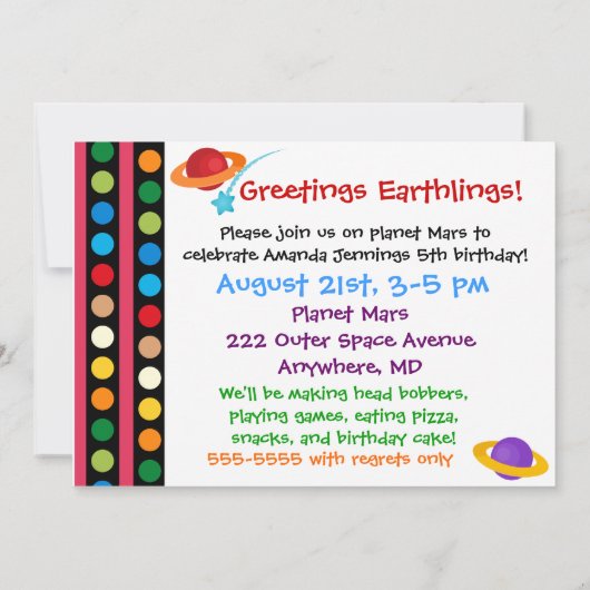 Aangepaste Alien Invastion 5x7 uitnodiging op dag (Achterkant)