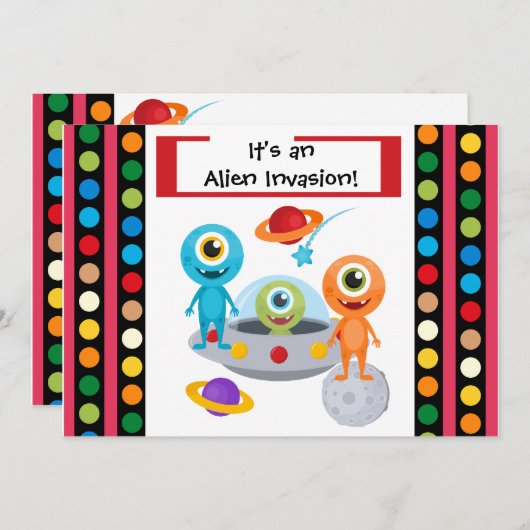 Aangepaste Alien Invastion 5x7 uitnodiging op dag (Voorkant / Achterkant)