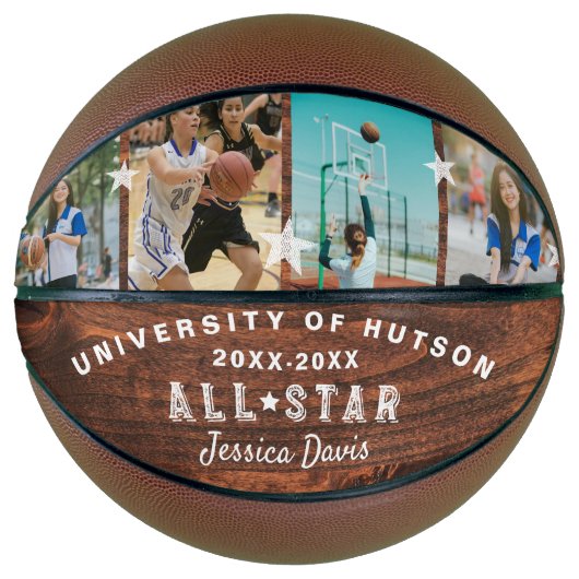 Aangepaste All-Star Player Collage Foto's Woodgrai Basketbal (Voorkant)