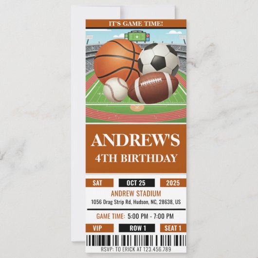 Aangepaste All Star Sport Ticket Verjaardag Kaart (Voorkant)