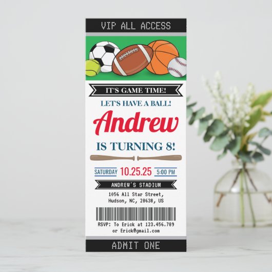 Aangepaste All Star Sports Ticket Uitnodiging Verj (Staand voorkant)