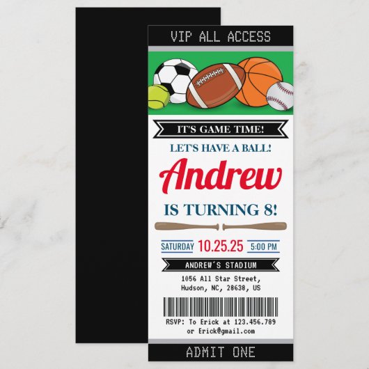 Aangepaste All Star Sports Ticket Uitnodiging Verj (Voorkant / Achterkant)