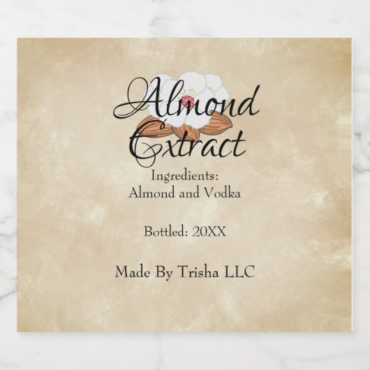 Aangepaste amandel extract olie label gepersonalis likeurfles etiket (Enkel label)
