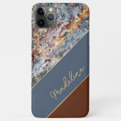 Aangepaste Amber Bruin Donkerblauw Chic Marmer Pat Case-Mate iPhone Case (Achterkant)