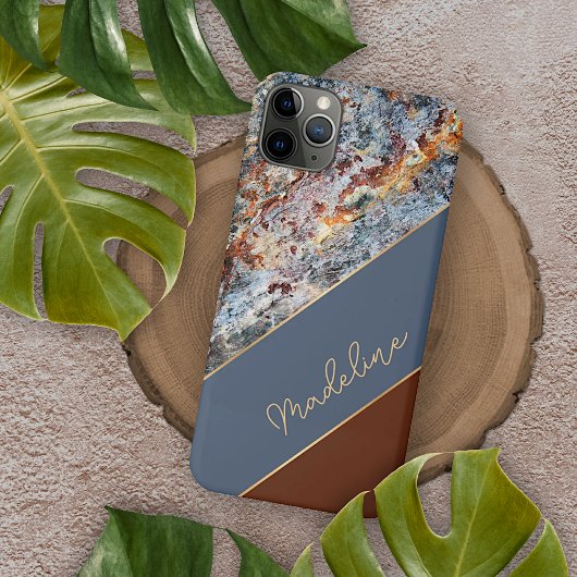 Aangepaste Amber Bruin Donkerblauw Chic Marmer Pat iPhone Hoesje