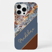 Aangepaste Amber Bruin Donkerblauw Chic Marmer Pat iPhone Hoesje (Achterkant)