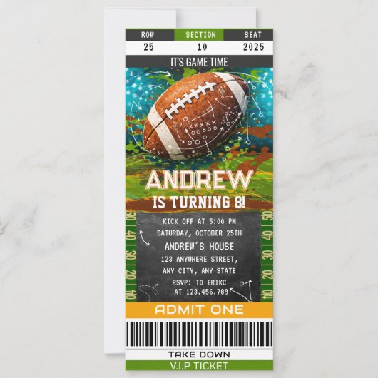 Aangepaste American Football Ticket verjaardagsfee Kaart (Voorkant)