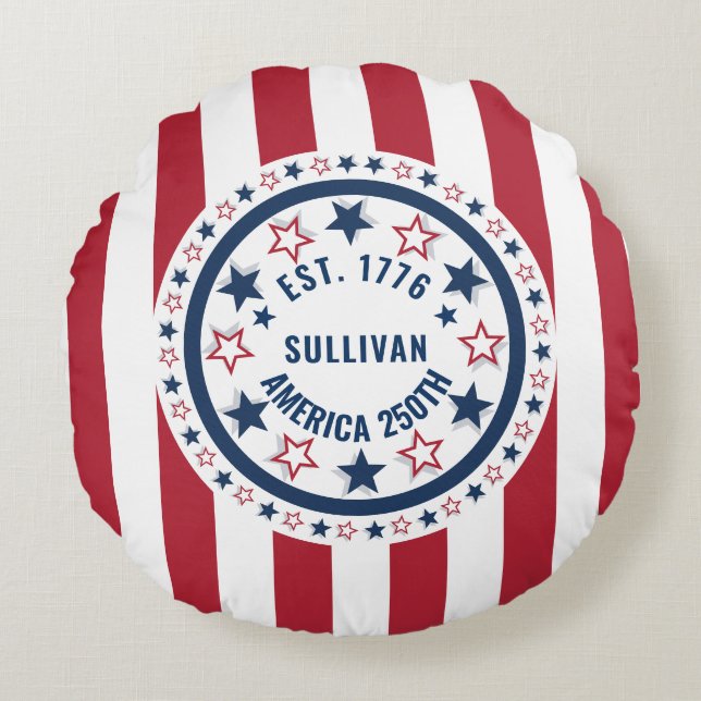 Aangepaste Amerika 250 Vintage Patriottische Vlag Rond Kussen (Voorkant)