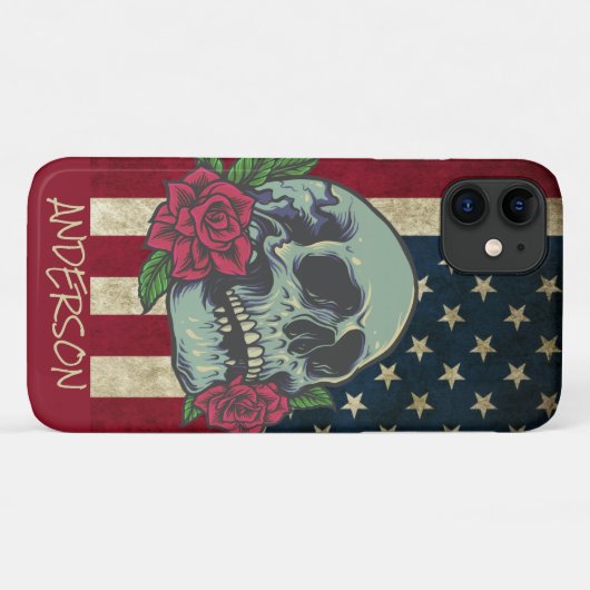 Aangepaste Amerikaanse blauwe schedel Case-Mate iPhone Case (Achterkant (horizontaal))