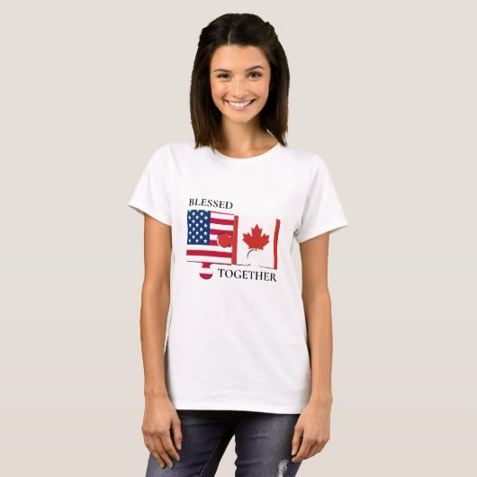 Aangepaste Amerikaanse dubbele vlag CANADA T-shirt (Voorkant volledig)