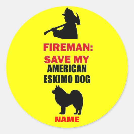 Aangepaste Amerikaanse Eskimo Hond Brandveiligheid Ronde Sticker (Voorkant)