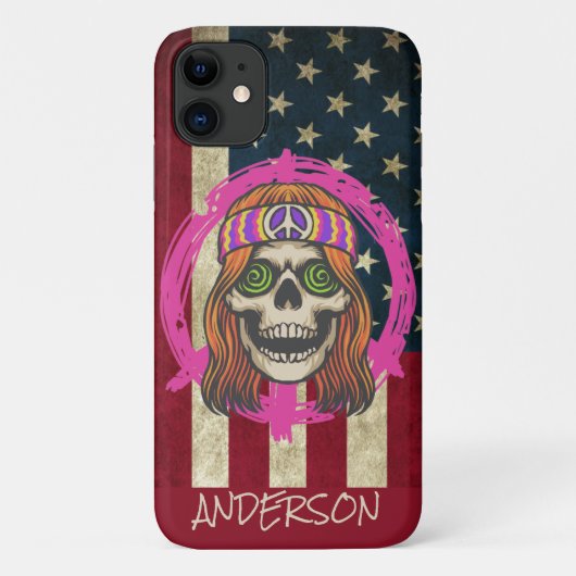 Aangepaste Amerikaanse Hippy Skull Case-Mate iPhone Case (Achterkant)