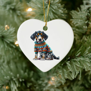 Aangepaste Amerikaanse luipaard Hond in Kersttrui Keramisch Ornament