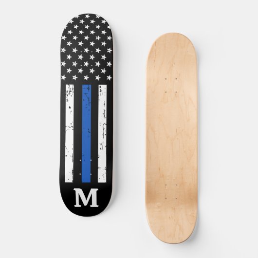 Aangepaste Amerikaanse politie vlag met blauwe lij Persoonlijk Skateboard (Voorkant)