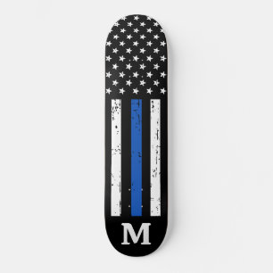Aangepaste Amerikaanse politie vlag met blauwe lij Persoonlijk Skateboard