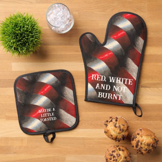 Aangepaste Amerikaanse Rood & Wit Ovenwant & Pannenlap Set (Top down)