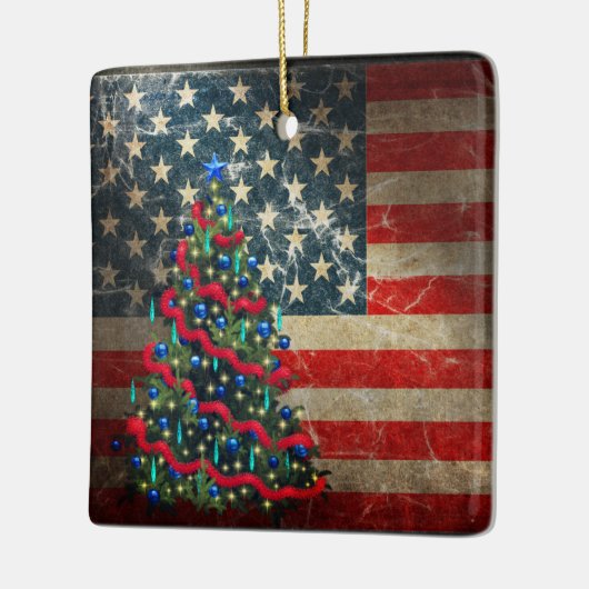 Aangepaste Amerikaanse vlag en kerstboom Keramisch Ornament (Links)