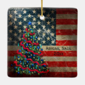 Aangepaste Amerikaanse vlag en kerstboom Keramisch Ornament (Achterkant)