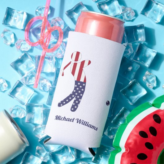 Aangepaste Amerikaanse vlag Golf Player Seltzer Blikjeskoeler (Insitu Zomer)