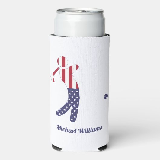 Aangepaste Amerikaanse vlag Golf Player Seltzer Blikjeskoeler (Seltzer Achterkant)