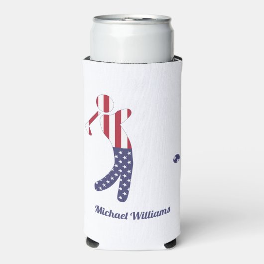 Aangepaste Amerikaanse vlag Golf Player Seltzer Blikjeskoeler (Seltzer Voorkant)
