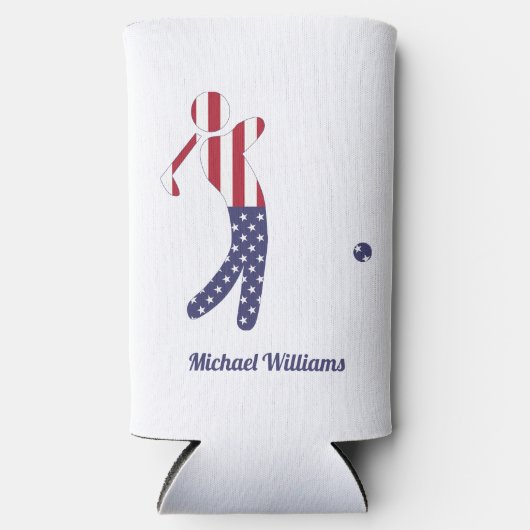 Aangepaste Amerikaanse vlag Golf Player Seltzer Blikjeskoeler (Voorkant)