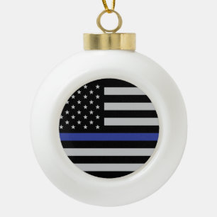 Aangepaste Amerikaanse vlag met Thin Blue Line Keramische Bal Ornament