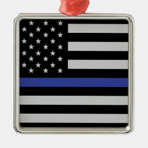 Aangepaste Amerikaanse vlag met Thin Blue Line Metalen Ornament