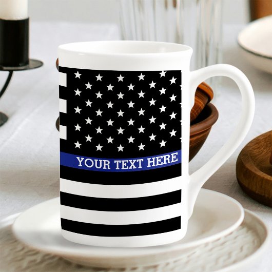 Aangepaste Amerikaanse vlag met Thin Blue Line Porselein Kop