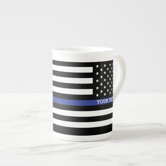 Aangepaste Amerikaanse vlag met Thin Blue Line Porselein Kop (Voorkant rechts)