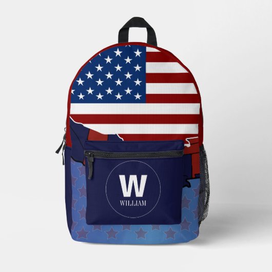 Aangepaste Amerikaanse vlag Monogram Naam Rugzak (Voorkant)