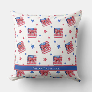 Aangepaste Amerikaanse vlag op 4 juli Bow Blue Red Kussen