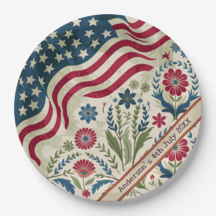 Aangepaste Amerikaanse Vlag Rustieke Bloemen 4 Jul Papieren Bordje
