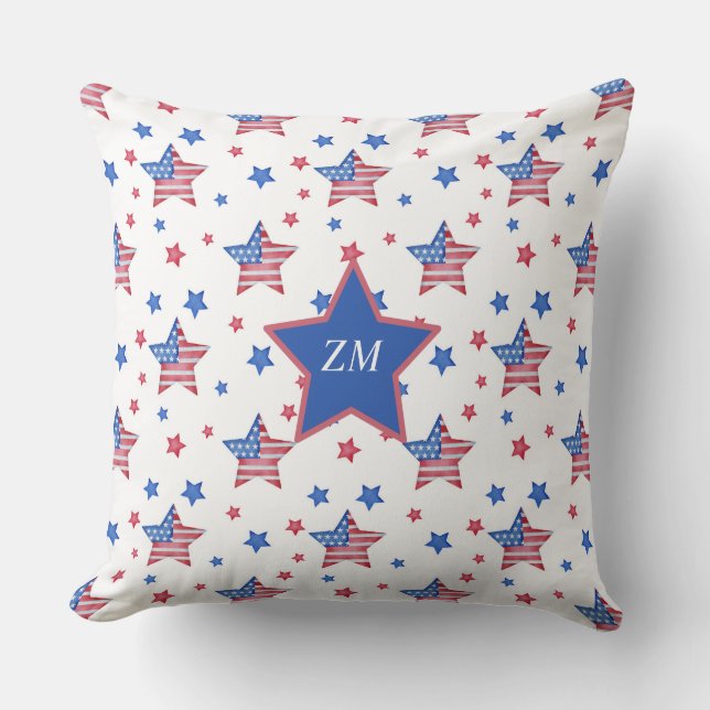 Aangepaste Amerikaanse vlag Star Blue White Throw  Kussen (Voorkant)