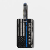 Aangepaste Amerikaanse vlagpolitie met Thin Blue L Bagagelabel (Achterkant verticaal)