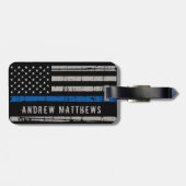 Aangepaste Amerikaanse vlagpolitie met Thin Blue L Bagagelabel (Achterkant horizontaal)