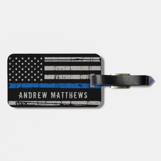 Aangepaste Amerikaanse vlagpolitie met Thin Blue L Bagagelabel (Achterkant horizontaal)