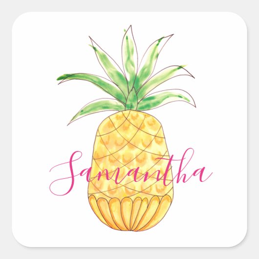Aangepaste ananas vierkante sticker (Voorkant)