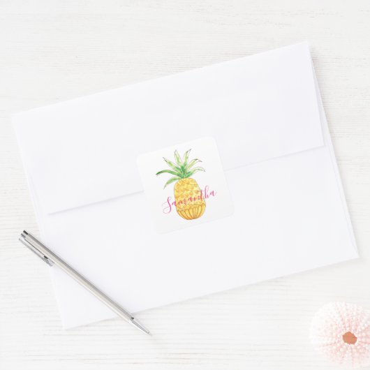 Aangepaste ananas vierkante sticker (Envelop)