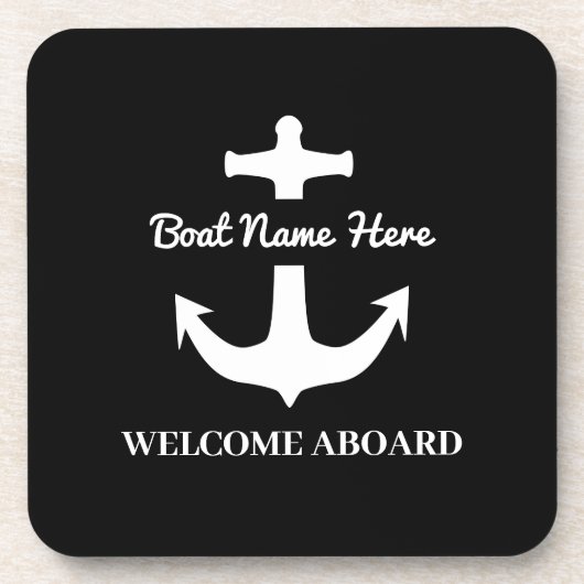 Aangepaste anchor Black Nautical Boat Name Bier Onderzetter (Voorkant)
